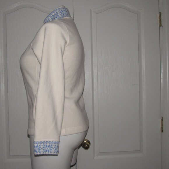 L..L BEAN Fair Isle Full Zip Blue Cream Fleece Jacket Size M - Picture 3 of 6